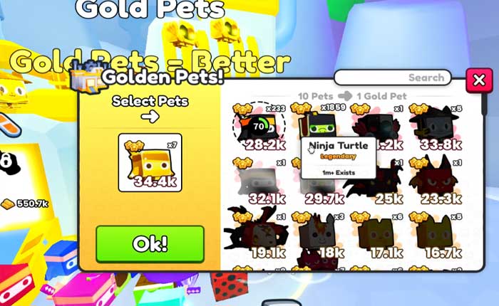 Golden Pets in Pet Sim 99 